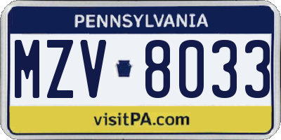 PA license plate MZV8033