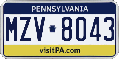 PA license plate MZV8043
