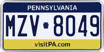 PA license plate MZV8049
