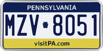 PA license plate MZV8051