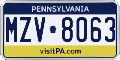 PA license plate MZV8063