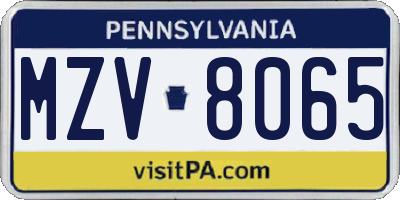 PA license plate MZV8065