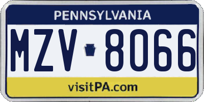 PA license plate MZV8066