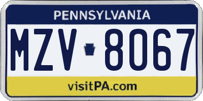 PA license plate MZV8067