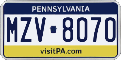 PA license plate MZV8070