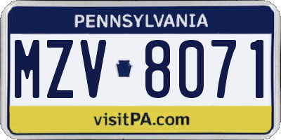 PA license plate MZV8071