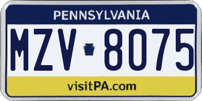 PA license plate MZV8075