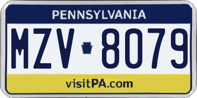 PA license plate MZV8079
