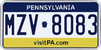 PA license plate MZV8083