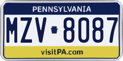 PA license plate MZV8087