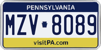 PA license plate MZV8089
