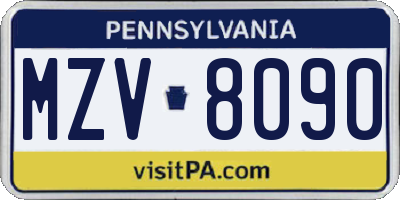 PA license plate MZV8090