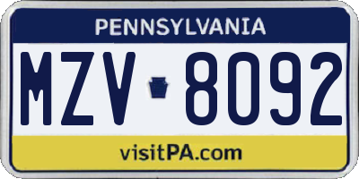 PA license plate MZV8092