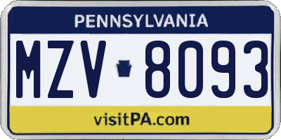 PA license plate MZV8093