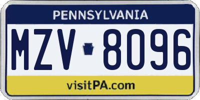 PA license plate MZV8096