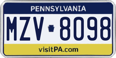 PA license plate MZV8098