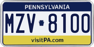 PA license plate MZV8100