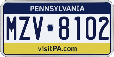 PA license plate MZV8102