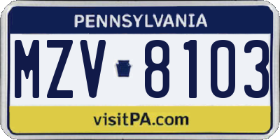 PA license plate MZV8103