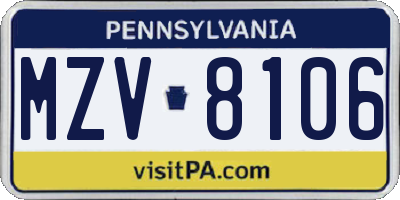 PA license plate MZV8106
