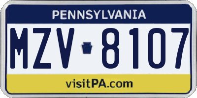 PA license plate MZV8107