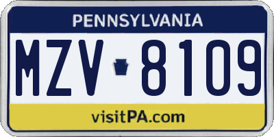 PA license plate MZV8109