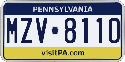 PA license plate MZV8110