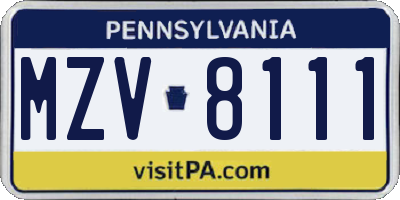 PA license plate MZV8111