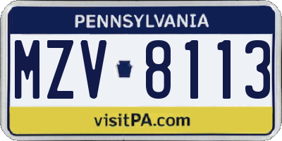 PA license plate MZV8113