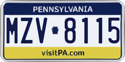 PA license plate MZV8115
