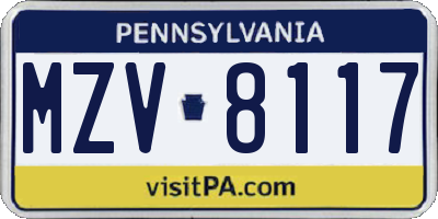 PA license plate MZV8117