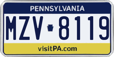 PA license plate MZV8119