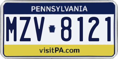 PA license plate MZV8121
