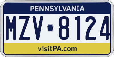 PA license plate MZV8124