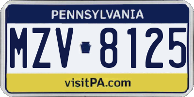 PA license plate MZV8125