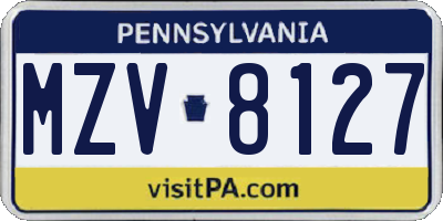 PA license plate MZV8127