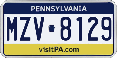 PA license plate MZV8129