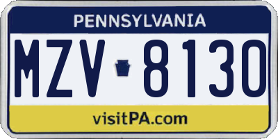 PA license plate MZV8130
