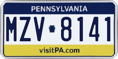 PA license plate MZV8141