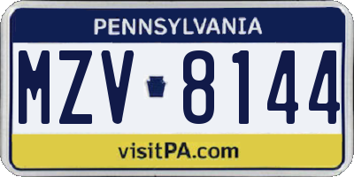 PA license plate MZV8144