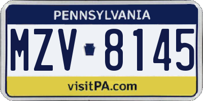 PA license plate MZV8145