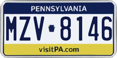 PA license plate MZV8146