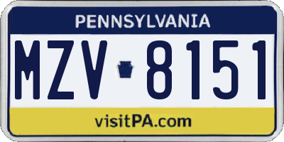 PA license plate MZV8151
