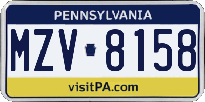 PA license plate MZV8158