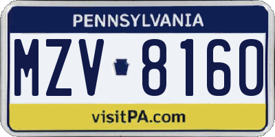 PA license plate MZV8160