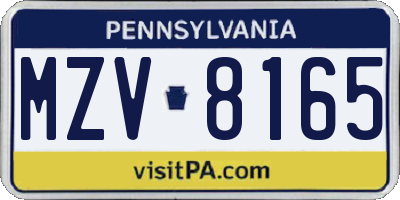 PA license plate MZV8165