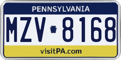 PA license plate MZV8168