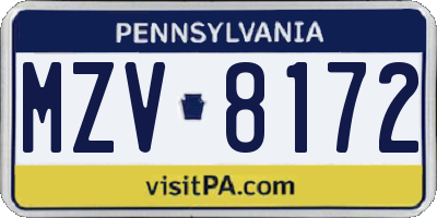 PA license plate MZV8172