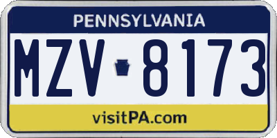 PA license plate MZV8173