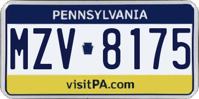 PA license plate MZV8175